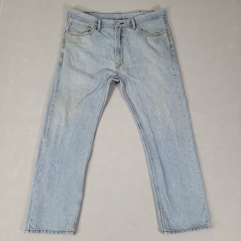 Levi 505 Jeans Mens Size 38x30‎ Blue Light Wash Straight Leg Distressed Stains